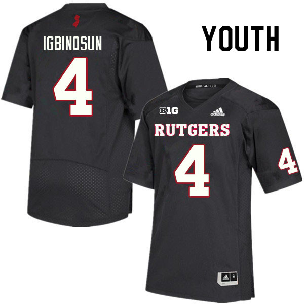 Youth #4 Desmond Igbinosun Rutgers Scarlet Knights College Football Jerseys Sale-Black - Click Image to Close